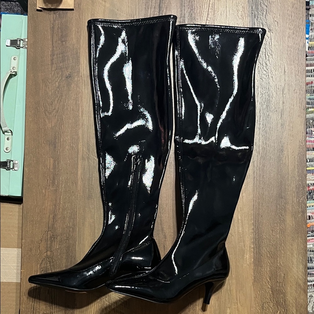 Black Patent Leather Over-the-Knee Boots 5M